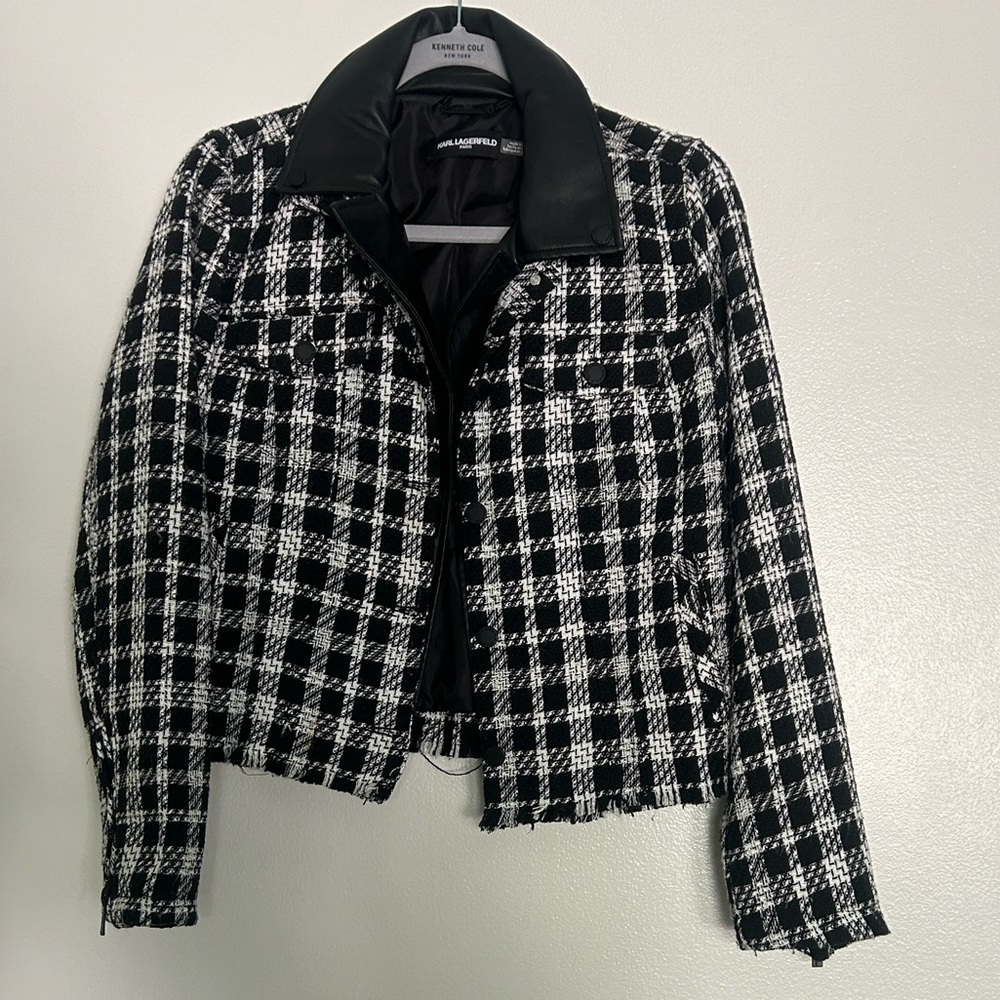Karl Lagerfeld Black and White Plaid Blazer